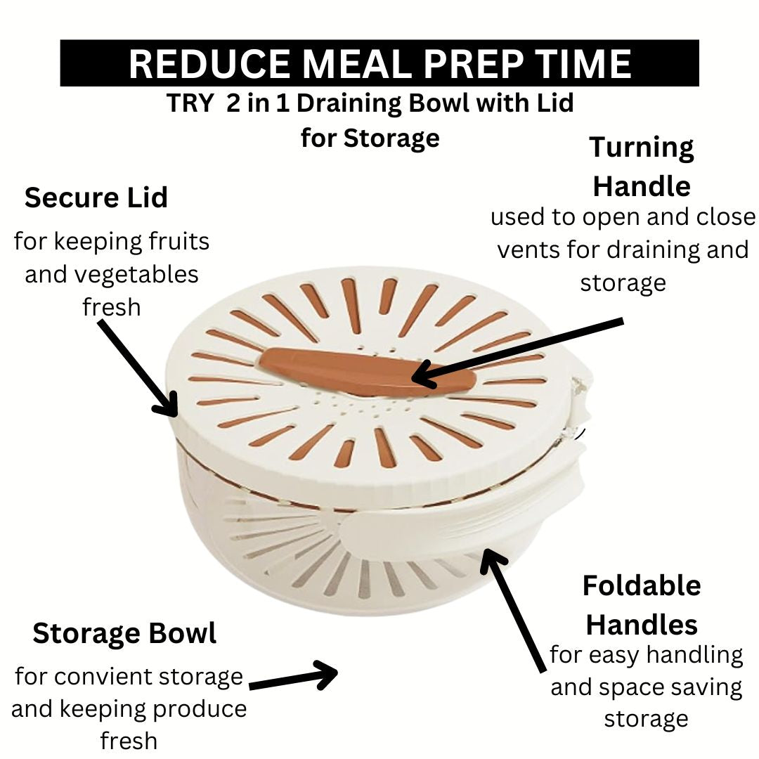 2 in 1 Rinse and Drain Bowl with Lid for Storage
